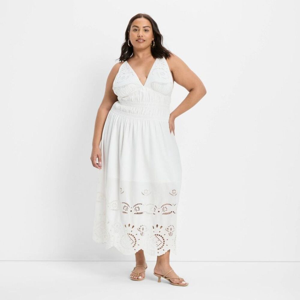 Women's Eyelet Maxi A-Line Dress - Future Collective Cream XXL